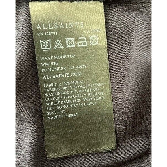 All Saints Wavetop Top Navy Thin Hi-Low Hem Crew Neck Open Elbow Relax Medium - Picture 7 of 10